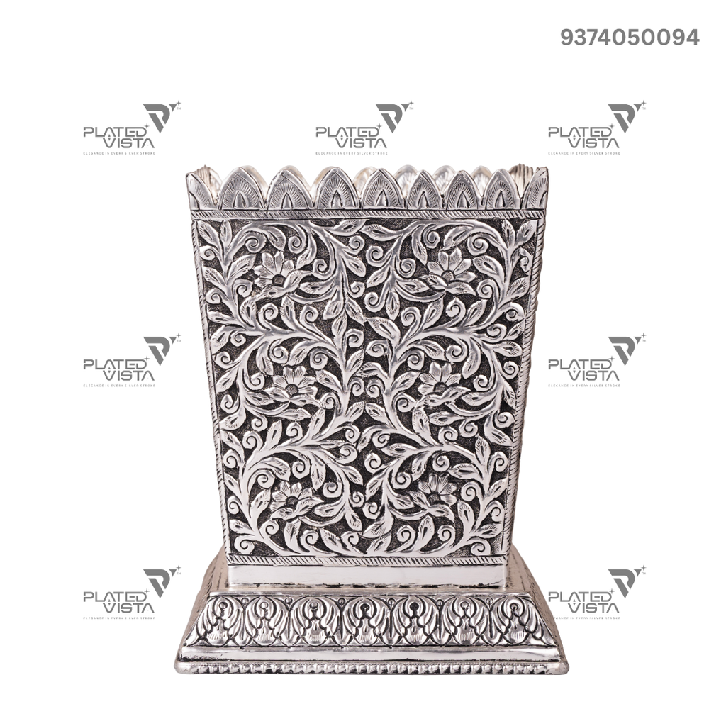 German Silver Tulsi Pot or Vrindavan
