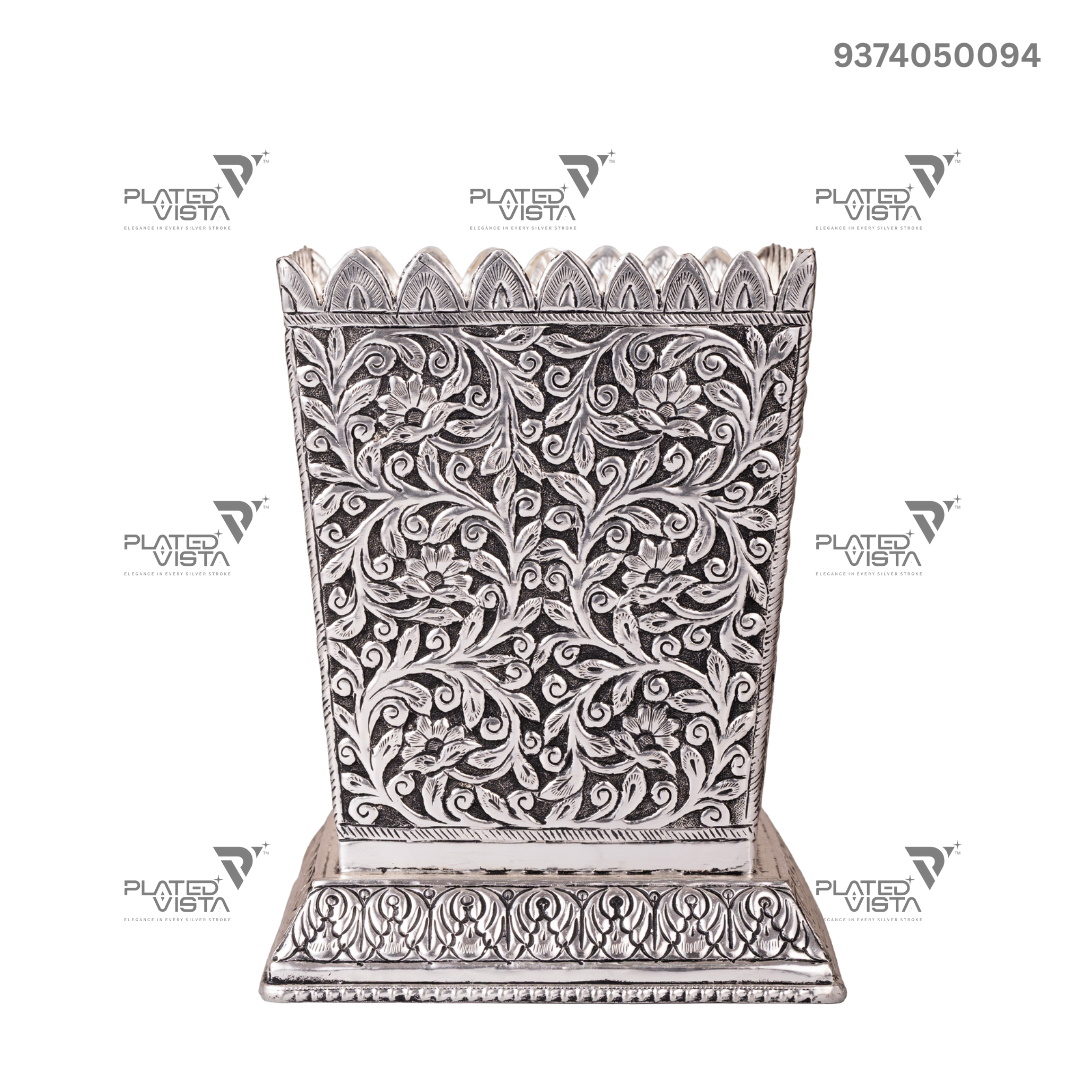 German Silver Tulsi Pot or Vrindavan