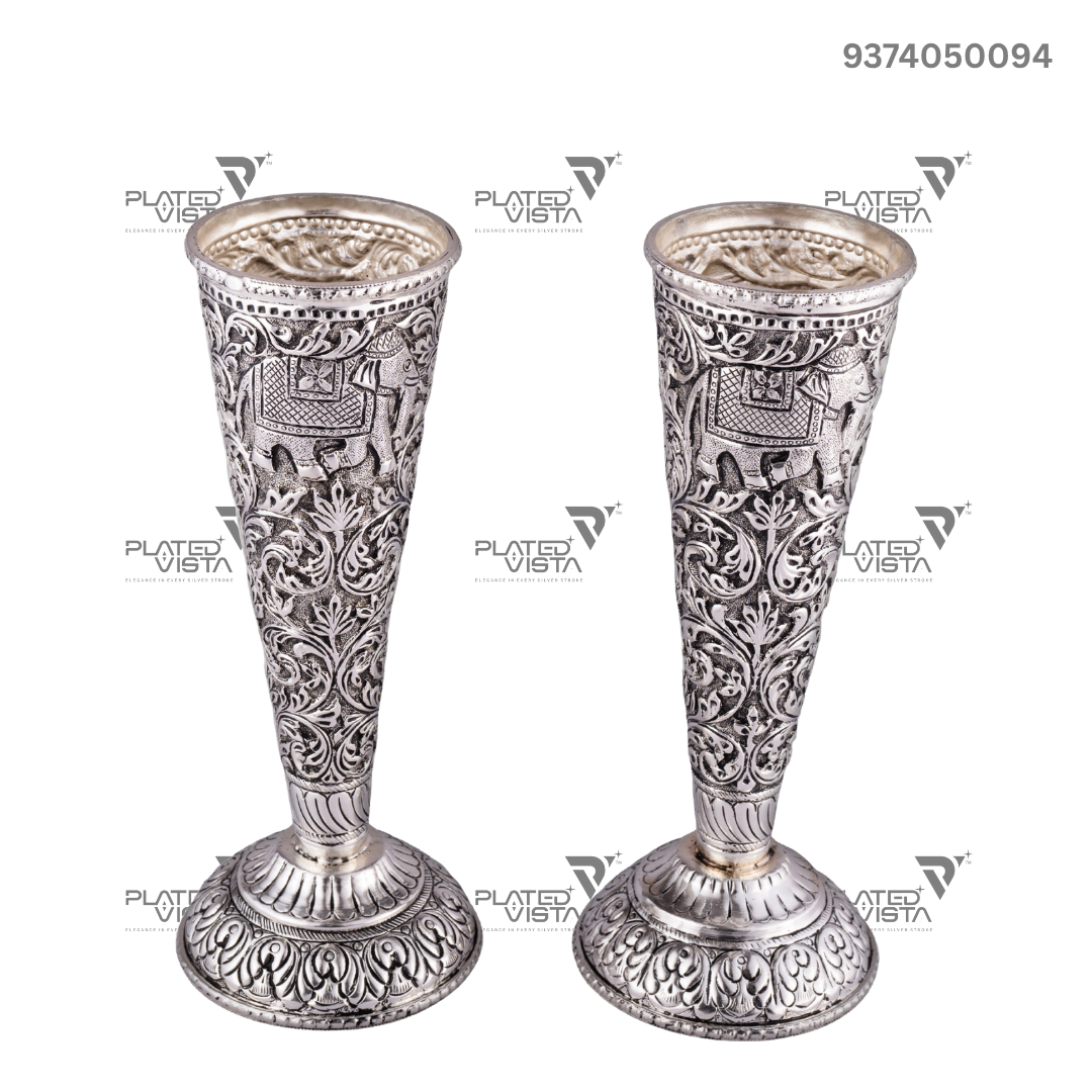 Pair of Silver-Plated Brass Flower Vases