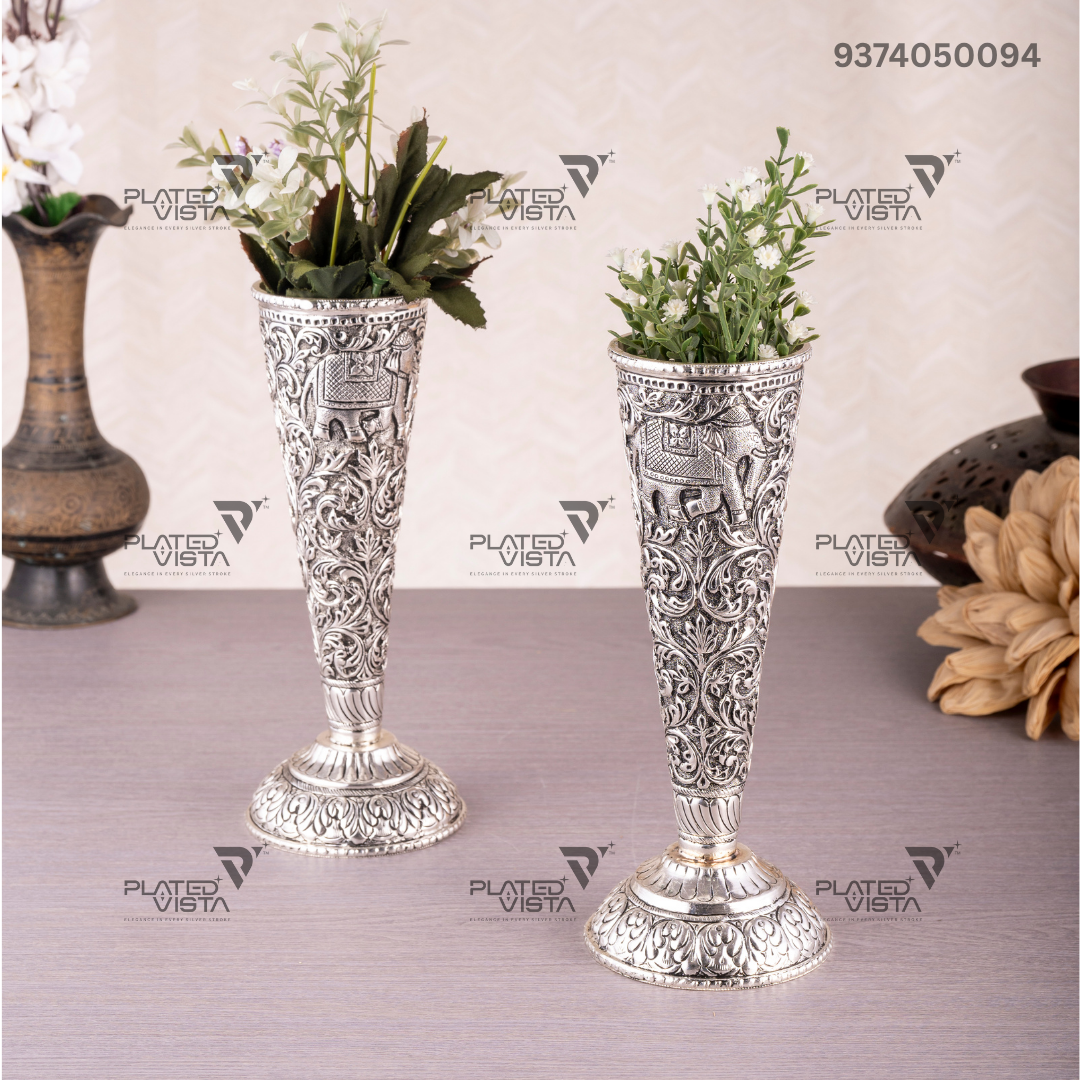 Pair of Silver-Plated Brass Flower Vases