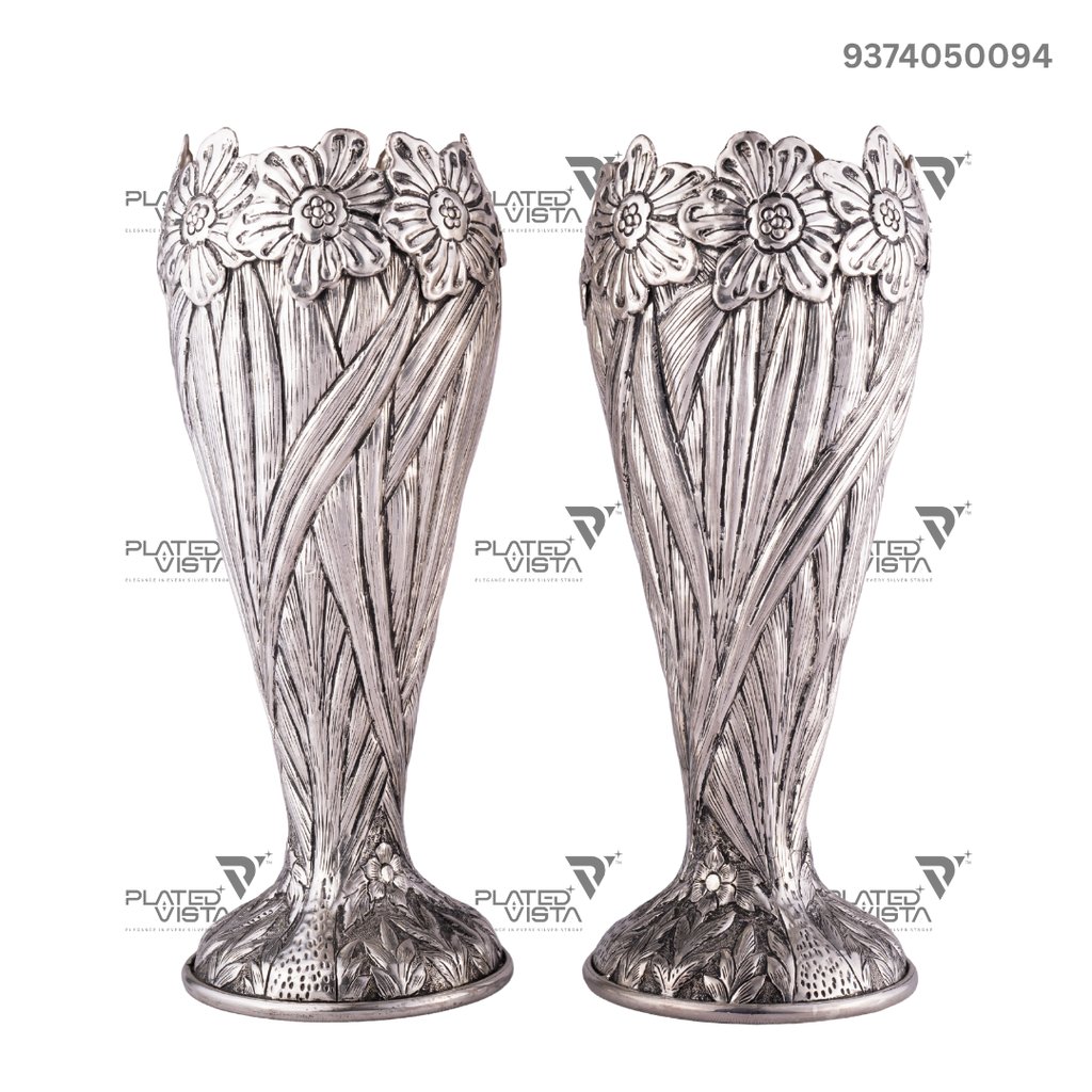 Pair of Silver-Plated Brass Flower Vases