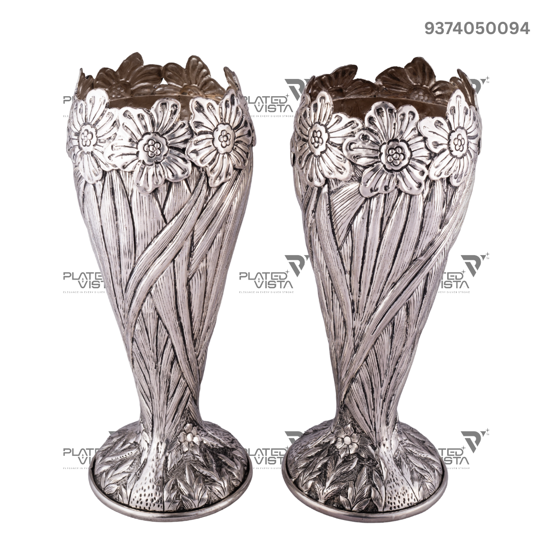 Pair of Silver-Plated Brass Flower Vases