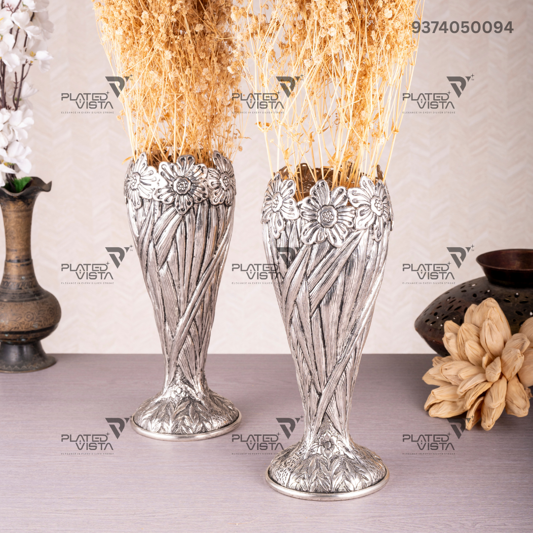 Pair of Silver-Plated Brass Flower Vases