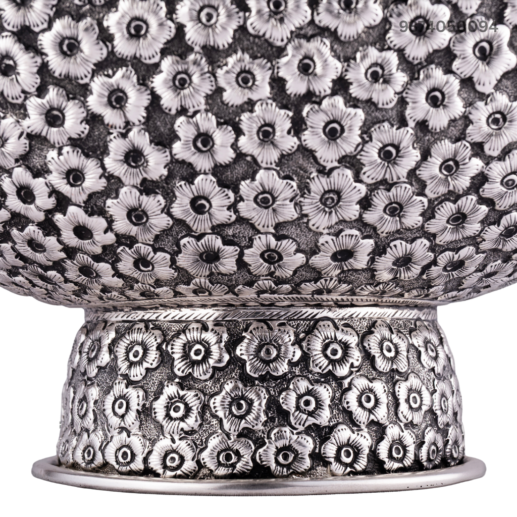 Handcrafted Silver-Plated Bowl Featuring Intricate Peacock and Floral Motifs