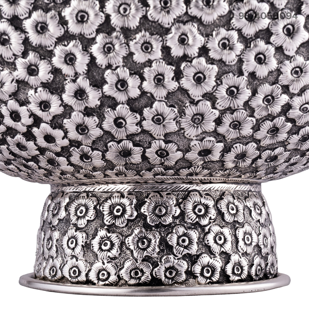 Handcrafted Silver-Plated Bowl Featuring Intricate Peacock and Floral Motifs