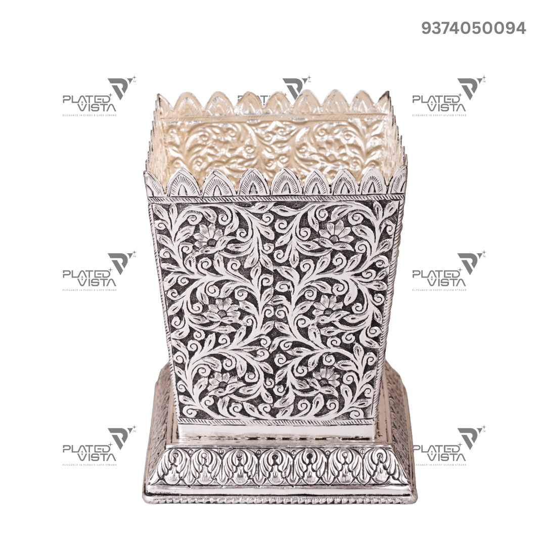 German Silver Tulsi Pot or Vrindavan