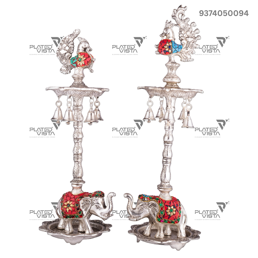 German Silver Peacock Samai (Diya Stands)