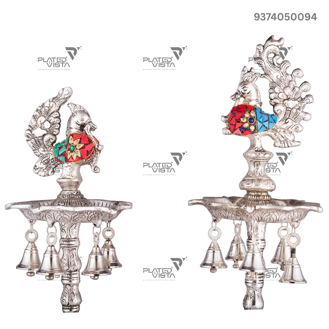 German Silver Peacock Samai (Diya Stands)