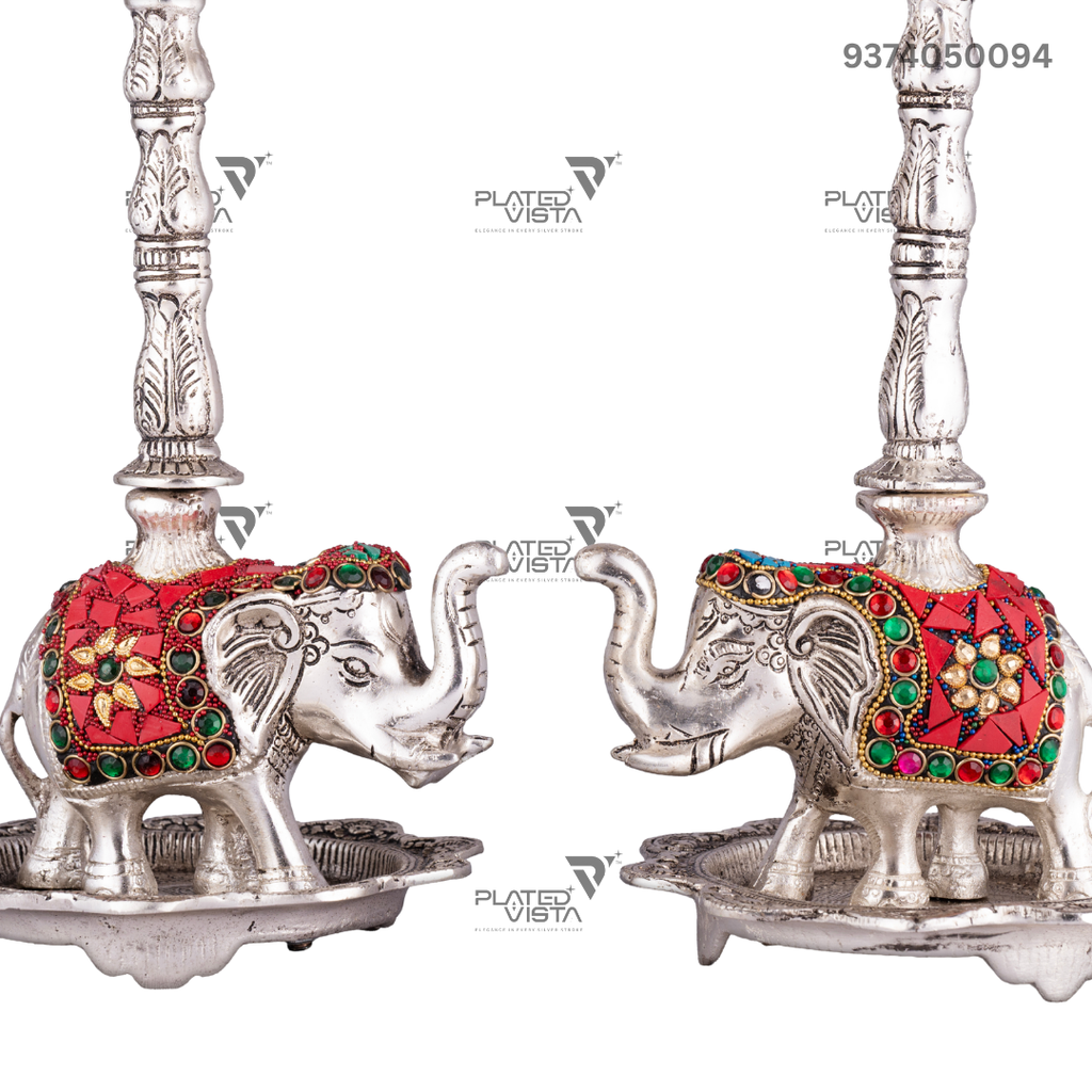 German Silver Peacock Samai (Diya Stands)