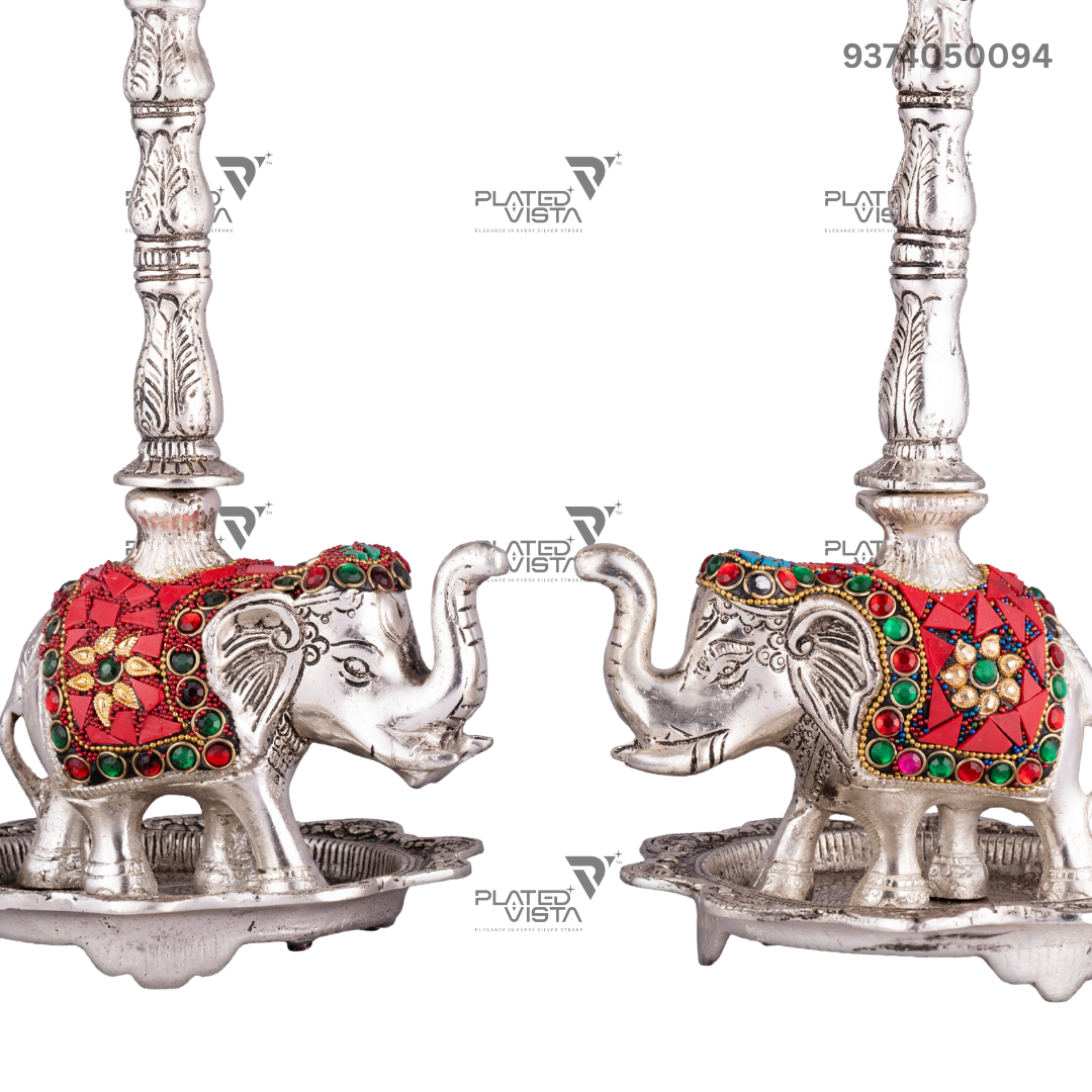German Silver Peacock Samai (Diya Stands)
