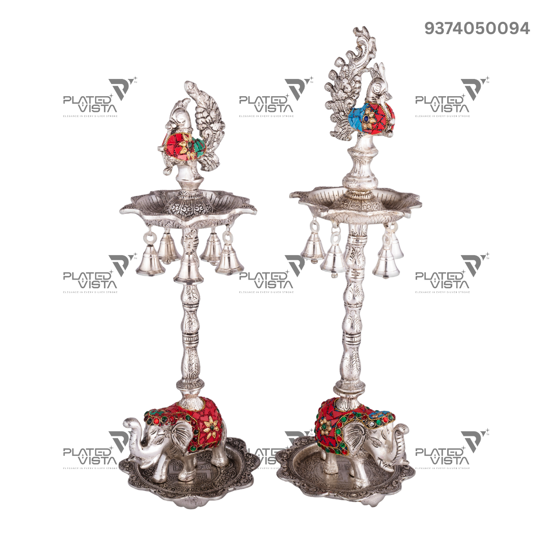 German Silver Peacock Samai (Diya Stands)