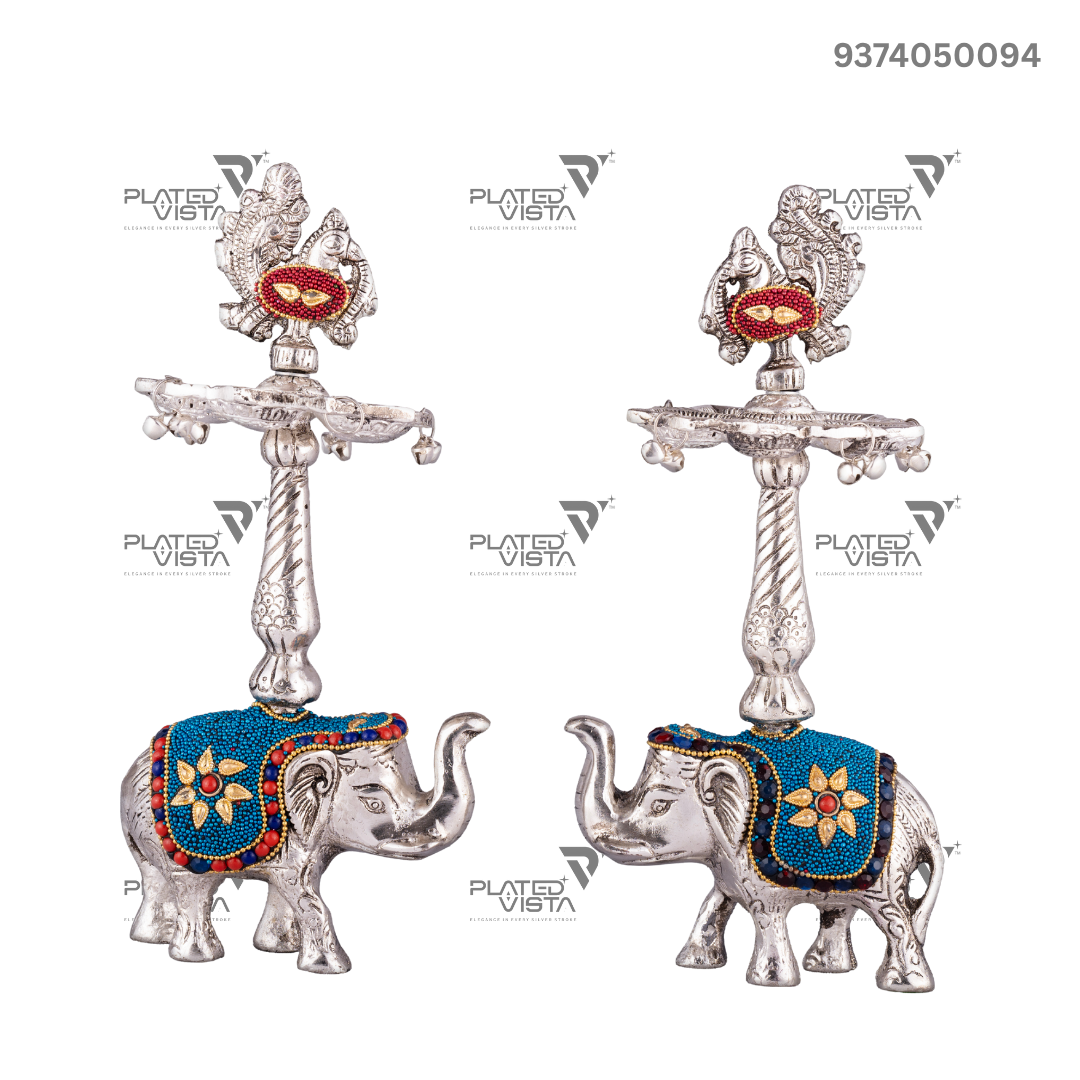 German Silver Peacock Samai (Diya Stands)