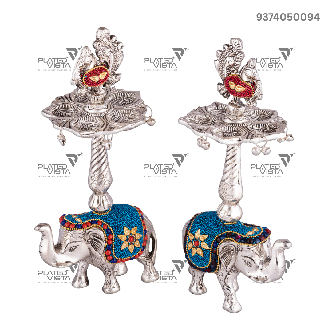 German Silver Peacock Samai (Diya Stands)