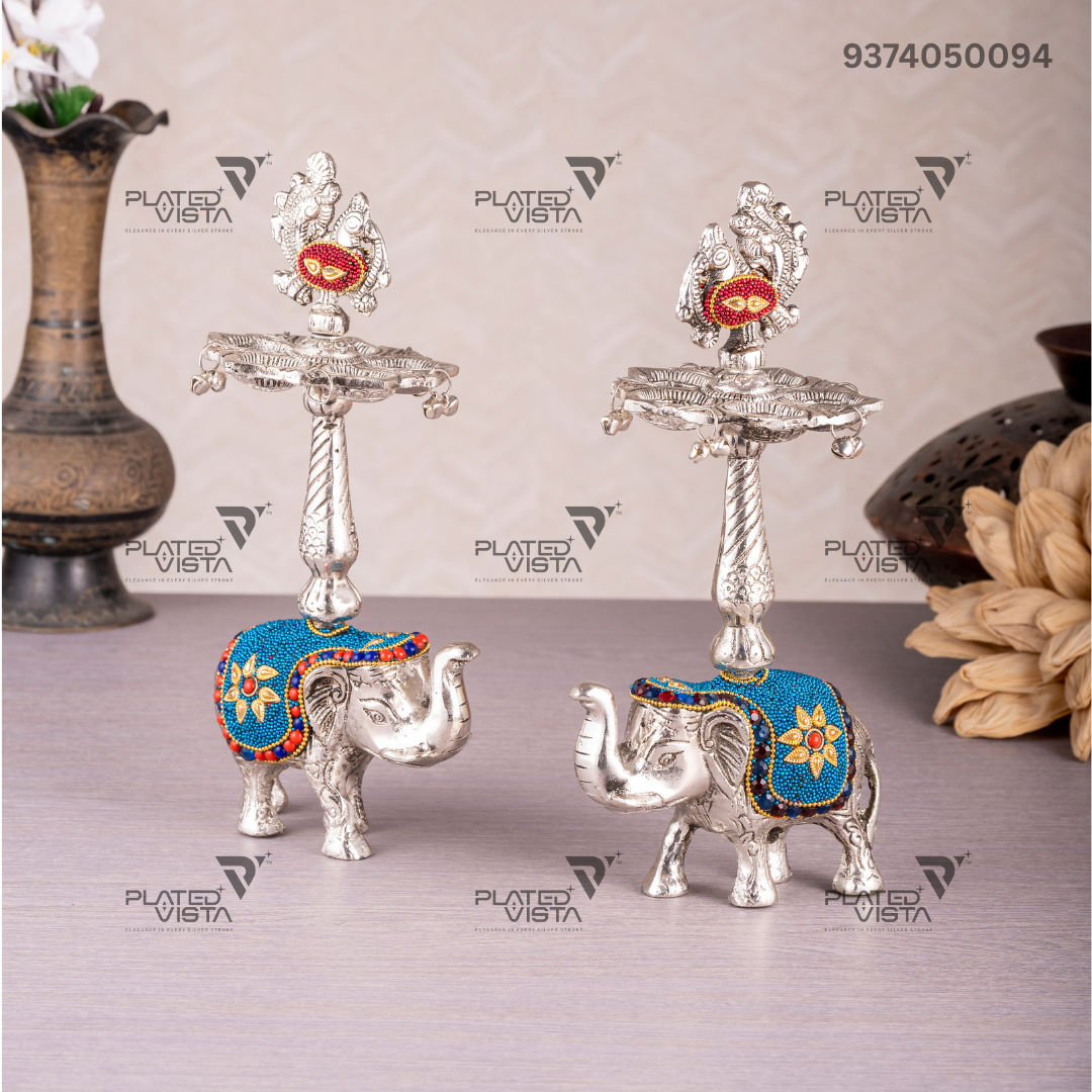 German Silver Peacock Samai (Diya Stands)