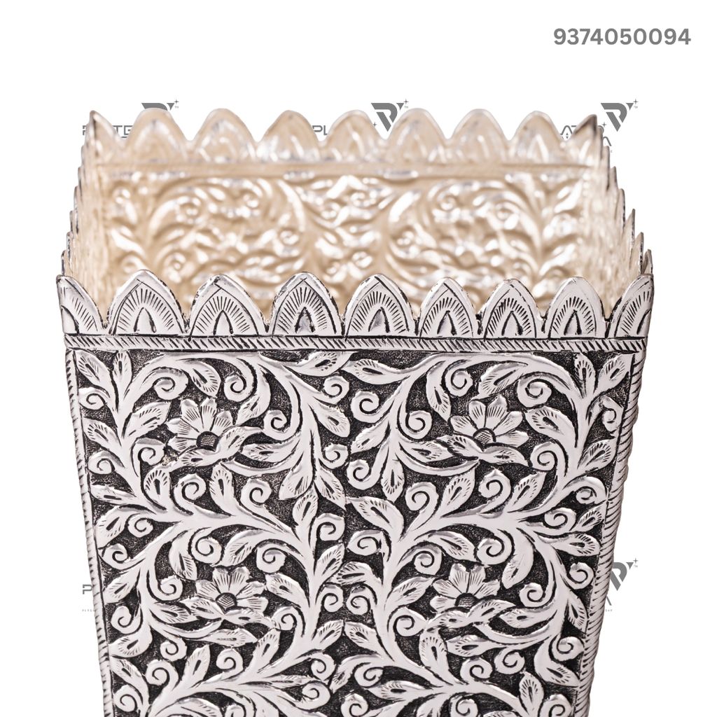 German Silver Tulsi Pot or Vrindavan
