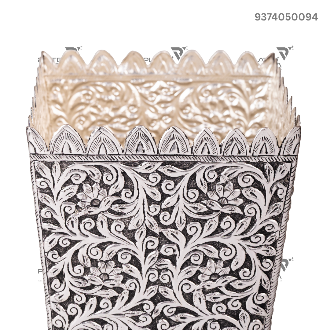 German Silver Tulsi Pot or Vrindavan