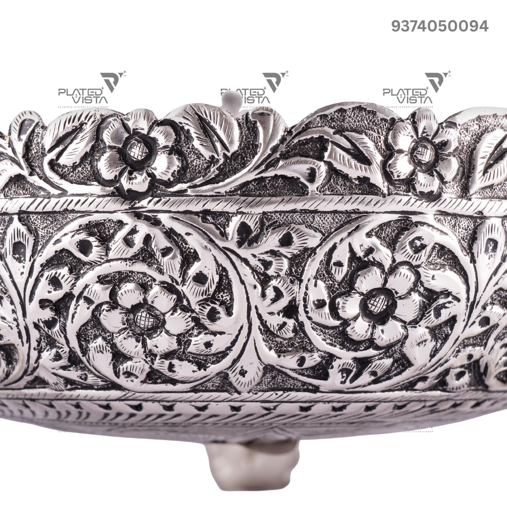 925 Oxidised Silver Flower Peacock Bowl/ Silver Fruit Bowl / Pooja Bowl